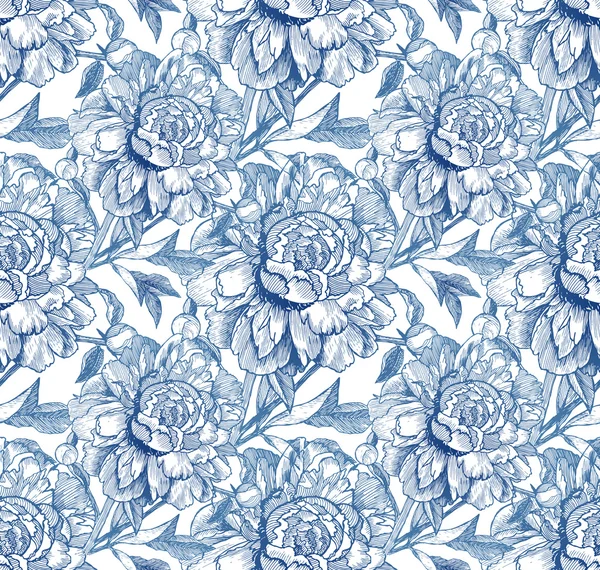 Vintage style blue vector peony seamless pattern — Stock vektor