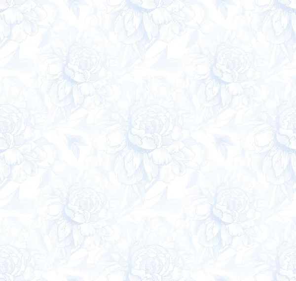 Vintage style vector peony light blue seamless pattern — 스톡 벡터