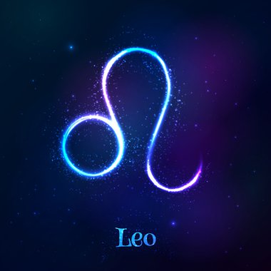 Kozmik neon zodyak Leo sembolü parlayan mavi