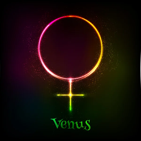 Luz de neón brillante Venus símbolo astrológico — Vector de stock