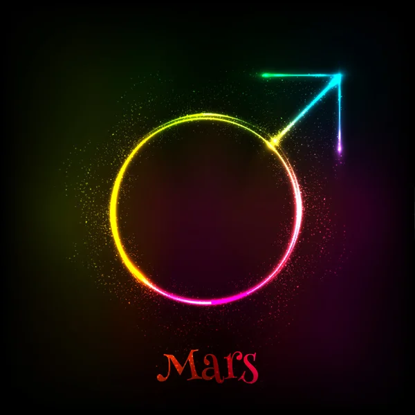 Lysande neon ljus Mars astrologiska symbol — Stock vektor