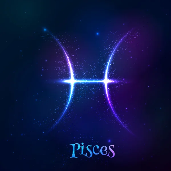 Azul brillante cósmico neón zodíaco símbolo de Piscis — Vector de stock