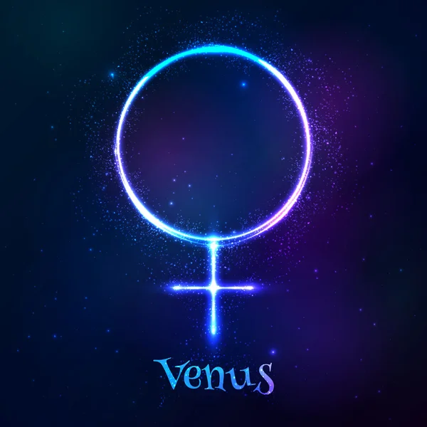 Brillante símbolo de Venus astrológico de neón azul — Vector de stock
