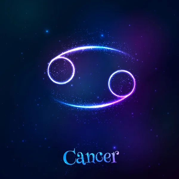 Blauw schijnt kosmische neon dierenriem kanker symbool — Stockvector
