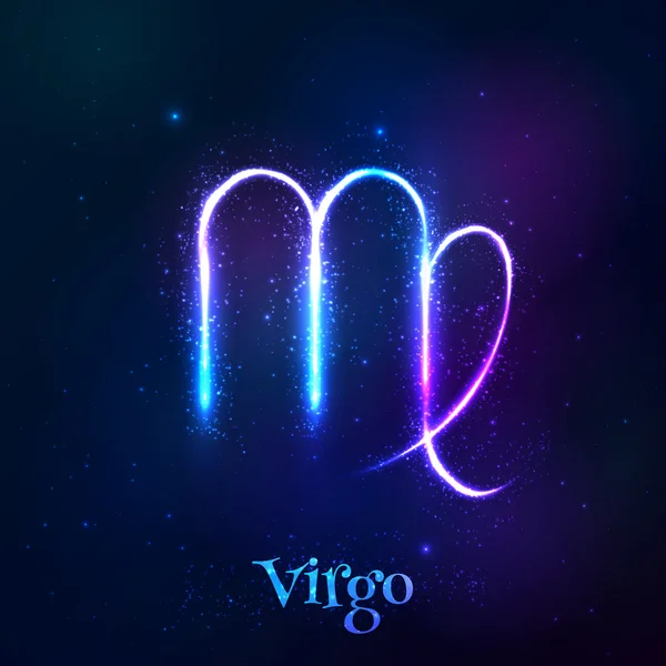 Blå lysande kosmiska neon zodiac symbol — Stock vektor