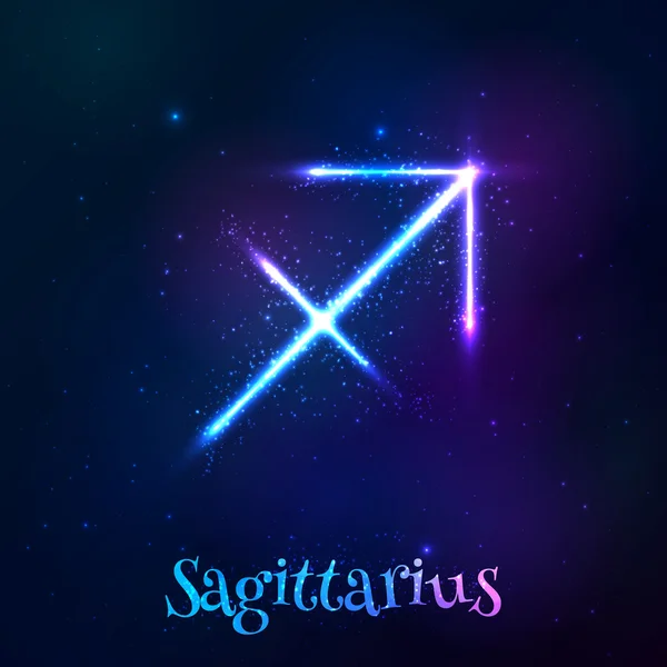 Symbole bleu néon cosmique brillant du zodiaque — Image vectorielle