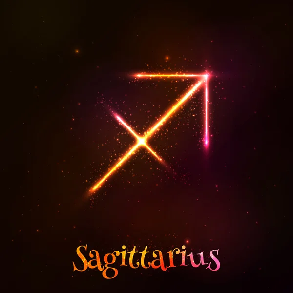 Brillante simbolo zodiacale al neon Sagittario vettore — Vettoriale Stock