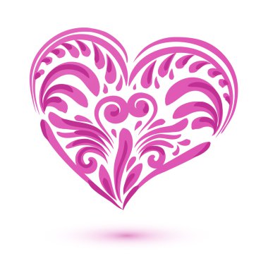 Pembe brushstroke kalp üzerinde beyaz izole