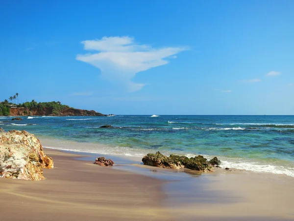 Praia vazia com verdes, rochas e areia, Sri Lanka — Fotografia de Stock