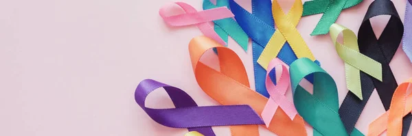 All Color Ribbons Pink Background Cancer Awareness World Cancer Day — Stock Photo, Image