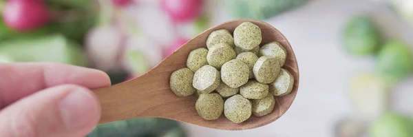 Tablet Sayuran Yang Mengandung Krusial Suplemen Prebiotik Serat Makanan Untuk Stok Gambar Bebas Royalti