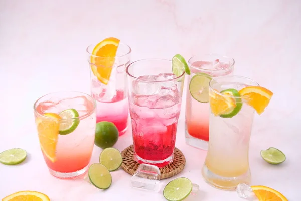 Colorful Cocktails Glass White Background Close Space Text —  Fotos de Stock