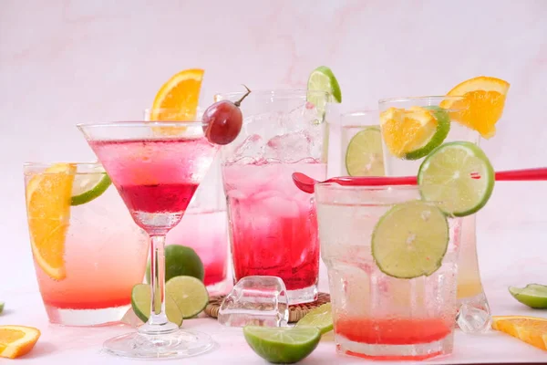 Colorful Cocktails Glass White Background Close Space Text — Φωτογραφία Αρχείου