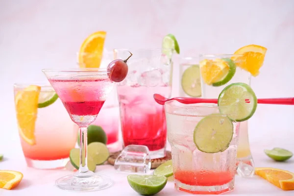 Colorful Cocktails Glass White Background Close Space Text — Stock Photo, Image