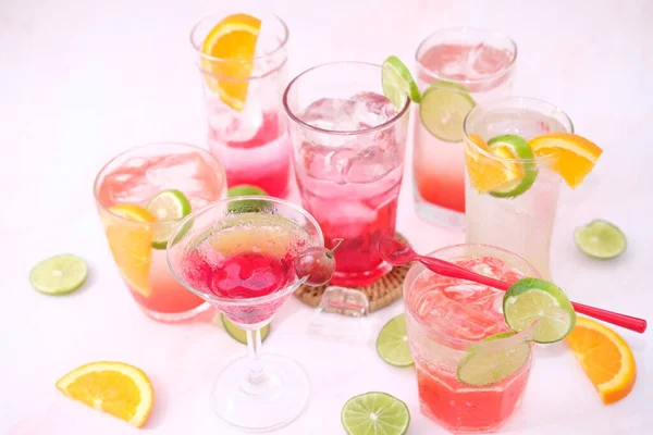 Colorful Cocktails Glass White Background Close Space Text — Φωτογραφία Αρχείου