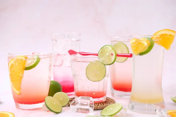 Colorful Cocktails Glass White Background Close Space Text — Stock Fotó