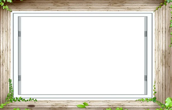 Blank White Frame Wooden Background — Stock fotografie