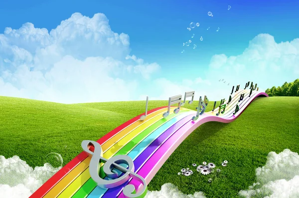 Rainbow Green Grass Background Sky — Foto de Stock