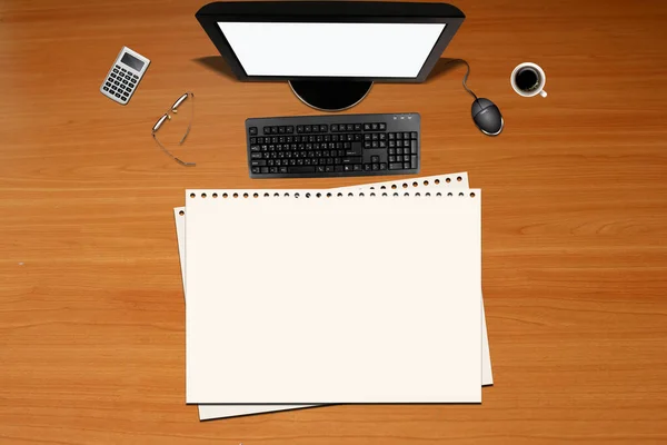 Office Desk Laptop Coffee Computer Keyboard Top View — Stock Photo, Image