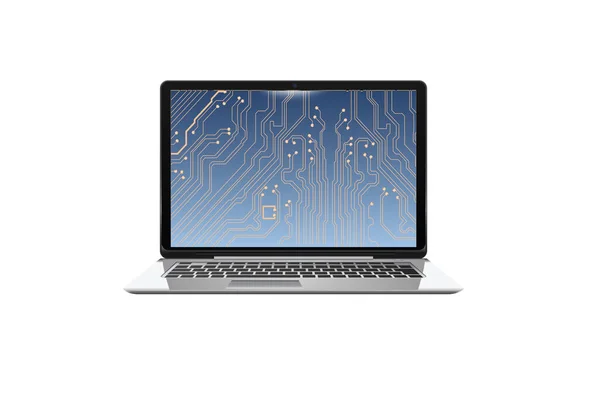 Laptop Mit Computer Und Binärcode Auf Weißem Hintergrund Illustration — Stockfoto