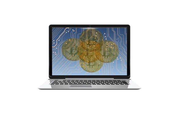 Laptop Computer Mit Kryptowährungsmünze Und Digitalwährungsgeld Konzept — Stockfoto