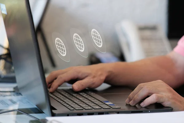 Business People Technology Internet Concept Close Man Hands Laptop — Stockfoto