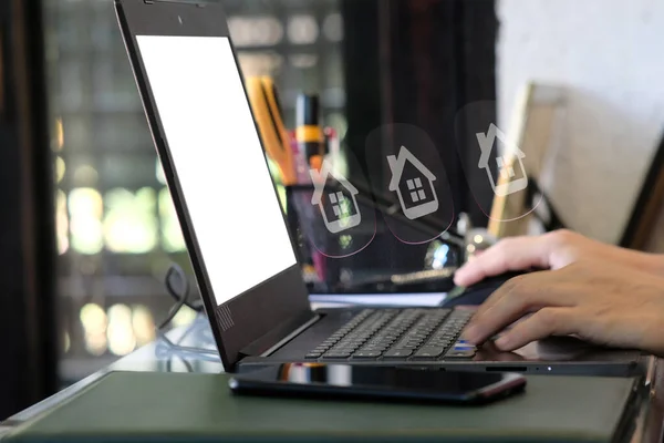 Business People Technology Internet Concept Close Man Hands Laptop — 스톡 사진