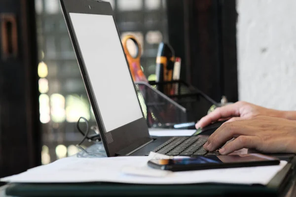 Business People Technology Internet Concept Close Man Hands Laptop — Zdjęcie stockowe