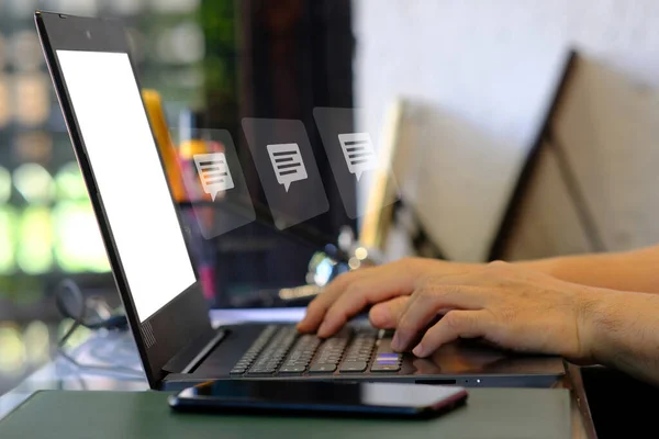 Business People Technology Internet Concept Close Man Hands Laptop — 스톡 사진