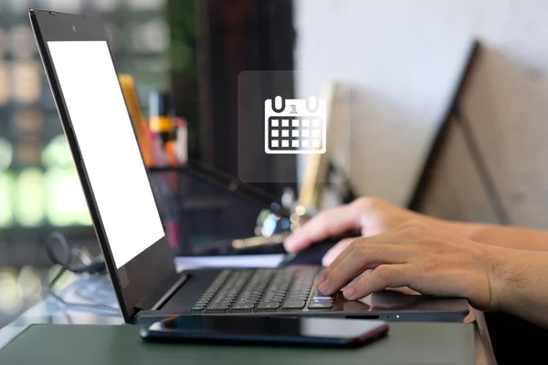 Business People Technology Internet Concept Close Man Hands Laptop — 스톡 사진