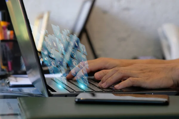 Business People Technology Internet Concept Close Man Hands Laptop — Fotografia de Stock