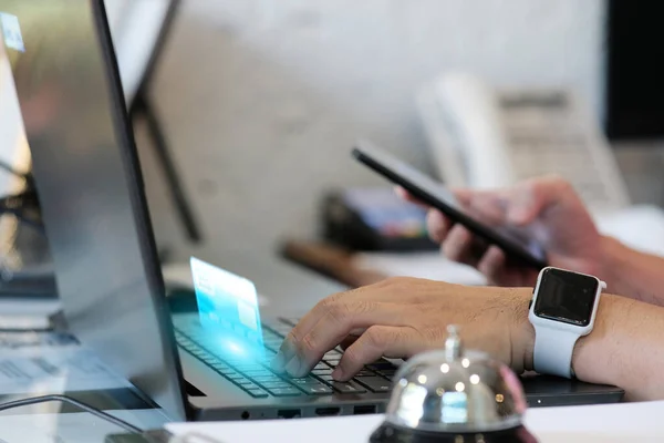 close up of a businessman using online payment