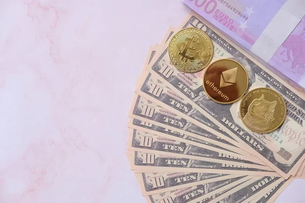 Cryptocurrencies Bitcoin Etherium Ripple Monero Coin Dogecoin Tron Coin Eos — Foto de Stock