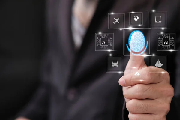 Businessman Hand Touching Virtual Screening Big Data Digital Transformation Technology — Stock Photo, Image