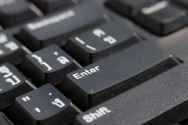 close up keyboard on table and business concept, marco alphabet and number