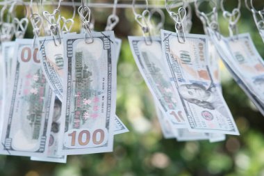 dollar banknotes on dryer close up