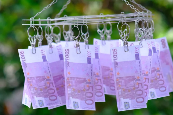 Stäng Eurosedelns Pengar Bordet Bakgrund Och Spara Pengar Och Företag — Stockfoto