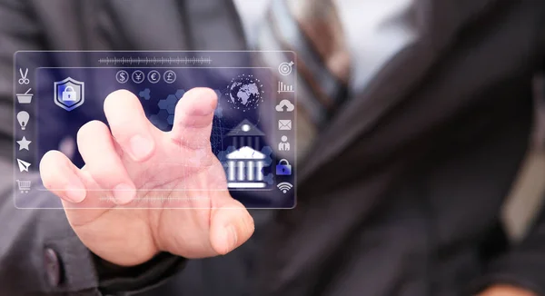 Businessman Using Modern Touch Screen Icons — Φωτογραφία Αρχείου