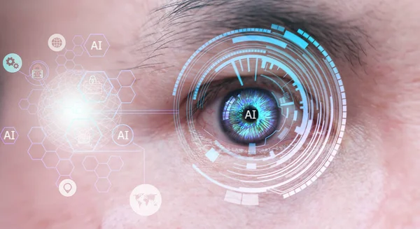 Reconocimiento Ocular Humano Cara Proceso Escaneo Concepto Alta Tecnología Cribado — Foto de Stock