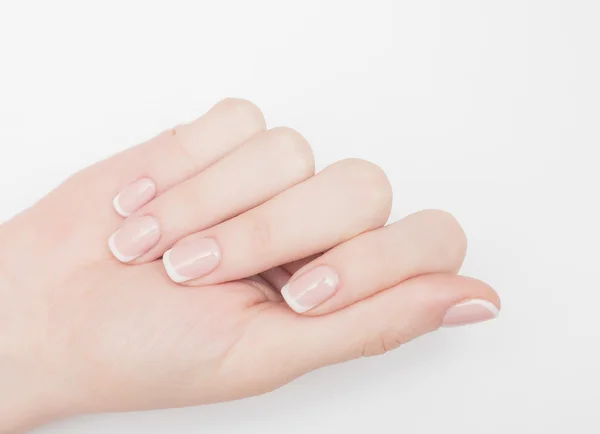 Unhas, branco, natural, unhas, fêmea, dedo, isolado, mulher, cuidado, mão, bonito, manicure — Fotografia de Stock