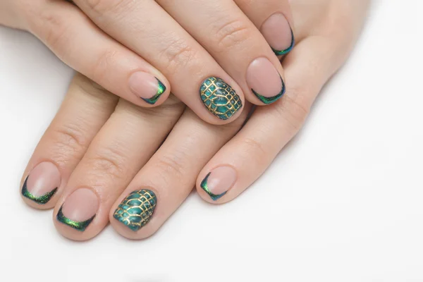 Green, manikyr, naglar, polska, bakgrund, naglar — Stockfoto