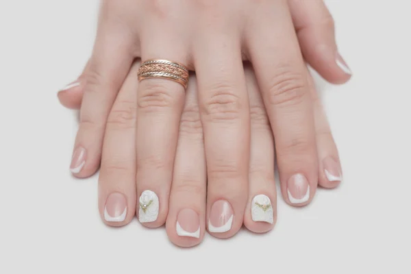 Unhas, branco, natural, unha, dedo, mulher, feminino , — Fotografia de Stock