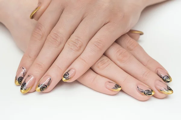 Nail, nails, art, gold, salon, manicure, white, beauty, beautiful, rose, fashion, yellow, — Stock Photo, Image