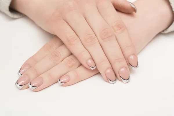 Nagels, schoonheid, manicure, nagel, Franse, vrouw, — Stockfoto