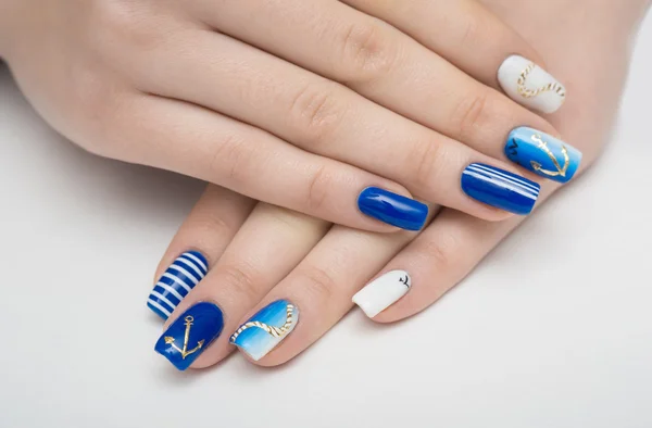 Nails, manicure, blue, nail, french, white, art, female, beauty, isolated, design, girl, woman, fashion, hand, background, beautiful, color, young, caucasban, female, style, model, care, glamour — стоковое фото