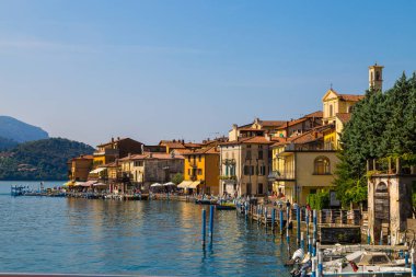 MONTE ISOLA, ITALY, SEPTEMBER 9, 2020 - View of Monte Isola, Iseo Lake, Brescia province, Lombardy, Italy. clipart