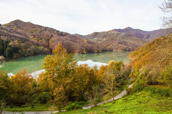 Вид Воздуха Озеро Бругнето Осенью Провинция Генуя Парк Антола Италия — стоковое фото