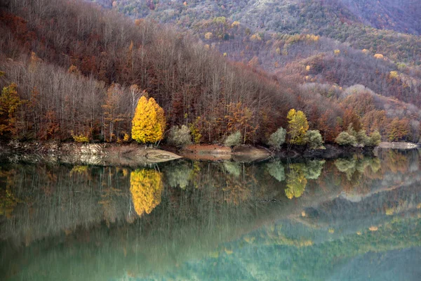 View Lake Brugneto Autumn Province Genoa Antola Park Italy — Stock Photo, Image