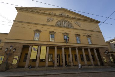 Parma, İtalya, 20 Mart 2025 - Parma Kraliyet Tiyatrosu Cephesi, Emilia-Romagna, İtalya