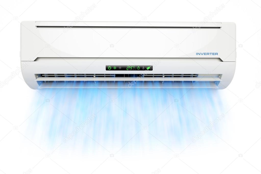 Air conditioner with cold blue airflow isolated on white backgro ⬇